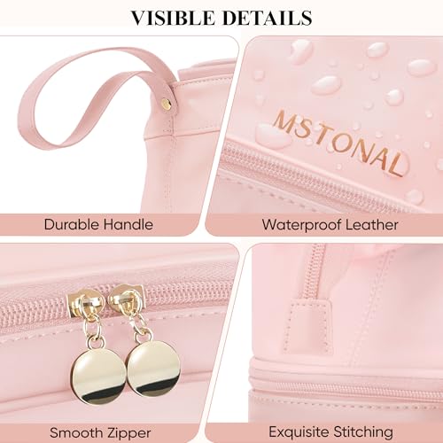 Travel Makeup Bag, Double Layer Cosmetic Bags for Women,Pink - color: Pink, size: Large