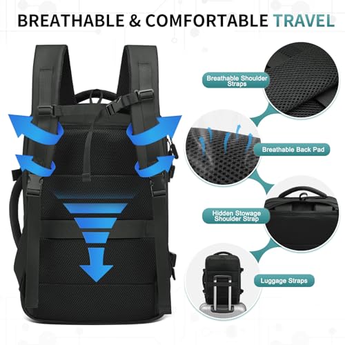 30L Lay Flat Travel Backpack for 16 Inch Laptop Carry On Black - color: Black