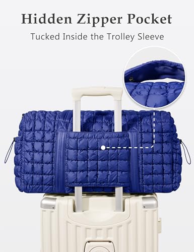 Quilted Travel Duffle Bag Puffer Weekender Bag Overnight Bag Duffel Gym Bag - color: Deep Navy