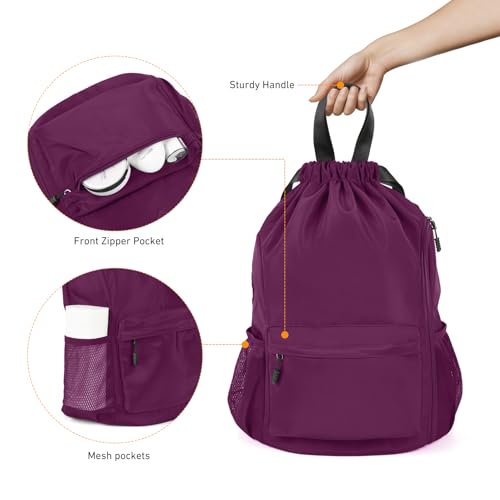 Valleycomfy Waterproof Drawstring Gym Backpack Bag for Men & Women Purple - color: A-purple