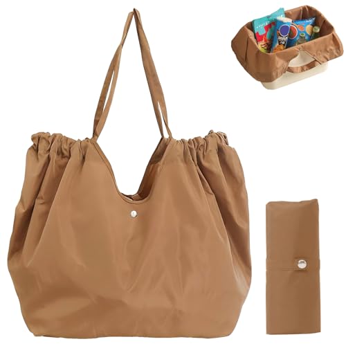 Reusable Grocery Bags,Reusable Shopping Bags,Folding Bags Totes,Stretchable and shrinkable shopping bag for Groceries - color: Khaki