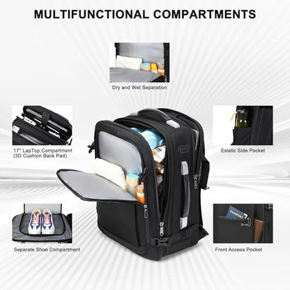 POSO Vacuum Backpack Travel, 60L Expandable Vacuum Seal Backpack with Pump & Laptop Compartment (Fits 17") - color: Solid Black, size: Vacuum Enabled