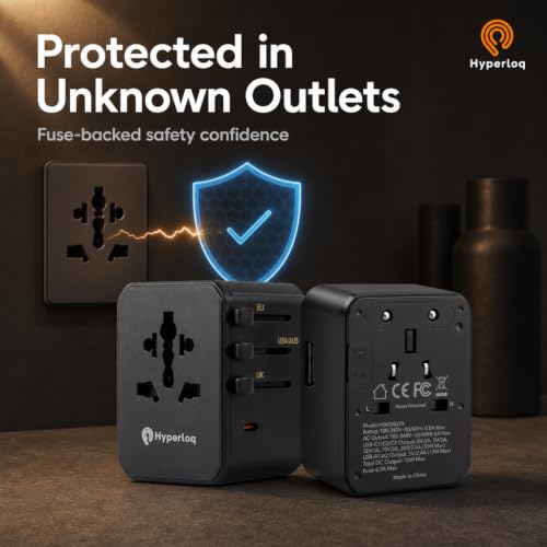 Compact Travel Adapter Europe & Power adapters for International Travel, UK, US, EU and 200+ Countries with Fast USB-C & USB-A Charging
