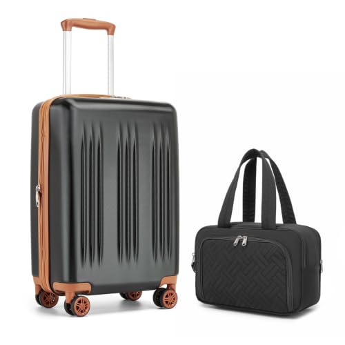 Kono Carry On Luggage Sets 2 Piece, 20 Inch Expandable Hardshell Suitcase - color: Black&Brown, size: 2 Piece Set (20")