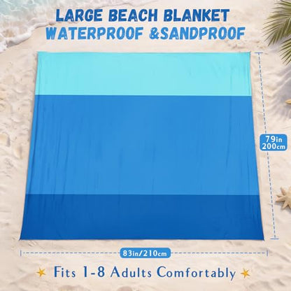 AlphaBeing Beach Blanket Waterproof Sandproof, Extra Large Beach Mat - color: Threeblue, size: 120“×108”