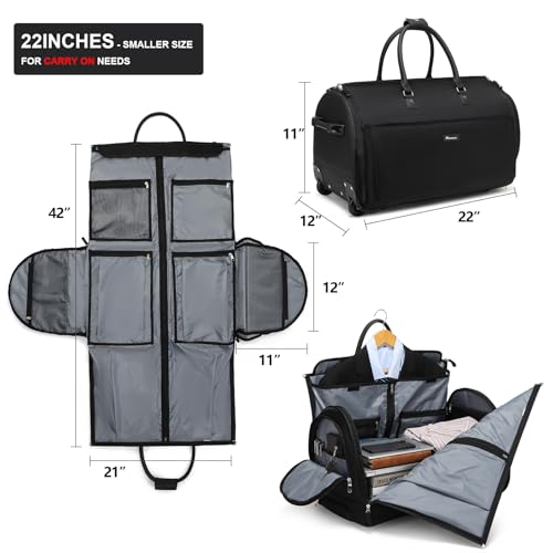 Modoker 3-in-1 Rolling Garment Duffle Bag with Wheels, 22in Black - color: 22in-Black
