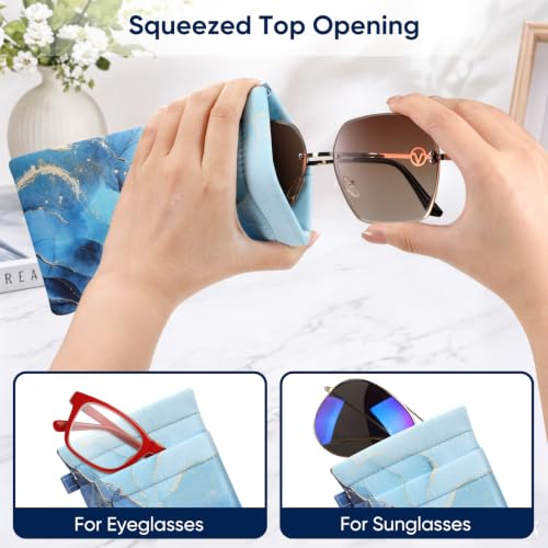 FINTIE Double Sunglasses Pouch with Strap, Squeeze Top Eyeglasses Case - color: Ocean Marble