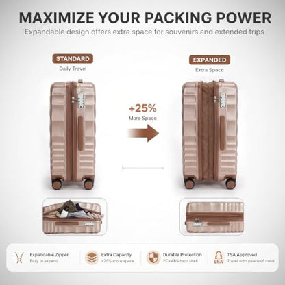 Rosamo 6-Piece Hard Shell Expandable Luggage Set, Airline Approved Carry-On - color: Pink