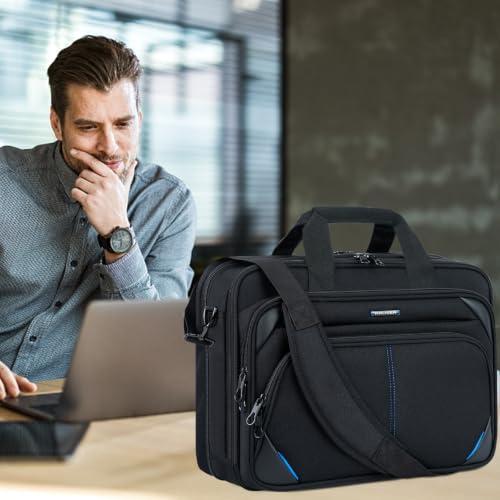 KROSER 17.3 Inch Laptop Briefcase, Computer Bag,Messenger Shoulder Bag - color: Black/Blue, size: 17.3 INCH