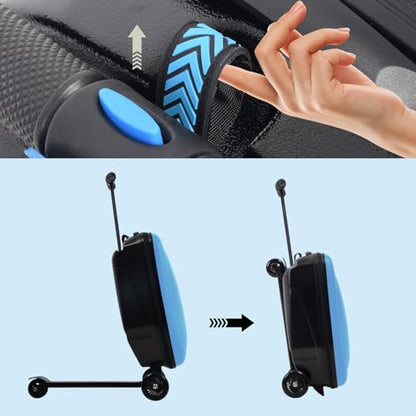 Apelila Ride-On Luggage for Kids & Adults, 2-in-1 Foldable Scooter Suitcase 20", Hardshell Carry-On Travel Suitcase with Wheels, Lightweight - color: Light Blue