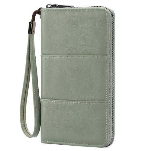 RFID Blocking with Zipper Travel Passport Wallet,Travel Document Organizer for Men and Women Family Holder with Wrist Strap - color: Light Green