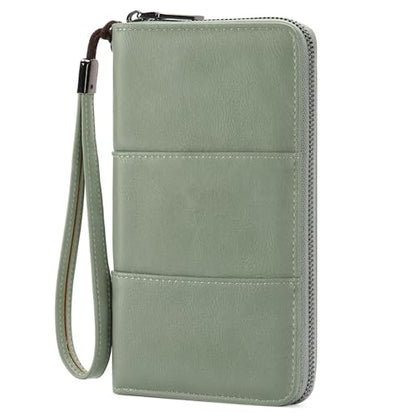 RFID Blocking with Zipper Travel Passport Wallet,Travel Document Organizer for Men and Women Family Holder with Wrist Strap - color: Light Green