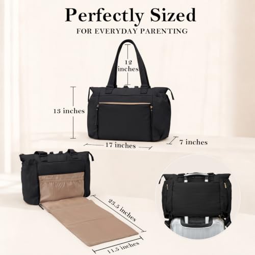 MOMINSIDE Diaper Bag Tote with Changing Station Convertible Diaper Bag Backpack Tote pañaleras para bebe Large Baby Bag, Hospital Bag Mommy Bag Travel Diaper Bag for Mom, 16 Pockets, Black - color: Black