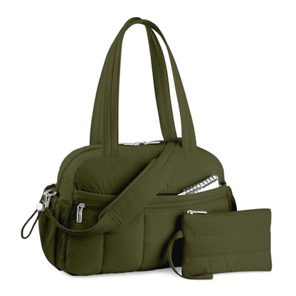 TOPDesign Travel Duffel Bag, Puffy Carry On Overnight, Gym Bag w/Wet Pocket - color: Dark Green