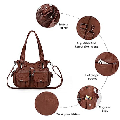 KL928 Women's Shoulder Purse Large Hobo Tote PU Leather Multi-Pocket Bag - color: Small#chestnut Brown