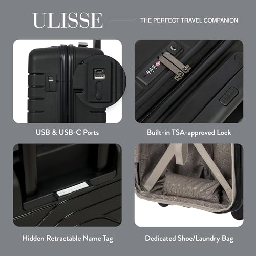 Bric's B|Y Ulisse Carry-On Luggage with Spinner Wheels – Airline Approved Hard Shell Suitcase, TSA Combination Lock & USB Port - Removeable Wash Bag Included - 21 Inch, Black - color: Black, size: Carry-on without front pocket