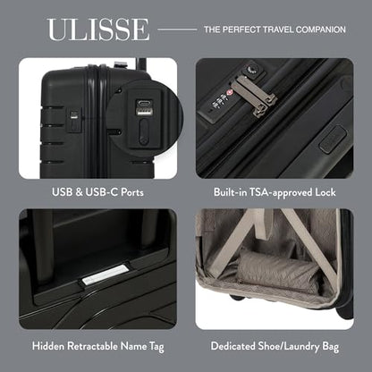 Bric's B|Y Ulisse Carry-On Luggage with Spinner Wheels – Airline Approved Hard Shell Suitcase, TSA Combination Lock & USB Port - Removeable Wash Bag Included - 21 Inch, Black - color: Black, size: Carry-on without front pocket