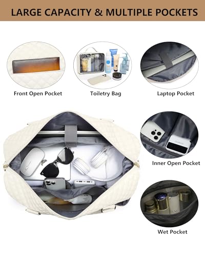 Travel Weekender Duffle Bag for Women: Overnight Bags with Shoe Compartment - color: 6-Beige, size: Large