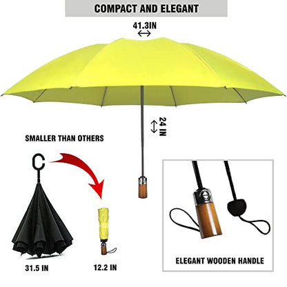 Raintrend Windproof Travel Umbrellas for Rain Automatic +10% Bigger Canopy Strong Frame Compact Folding Portable Umbrella for Women Men Backpack Purse - color: Yellow
