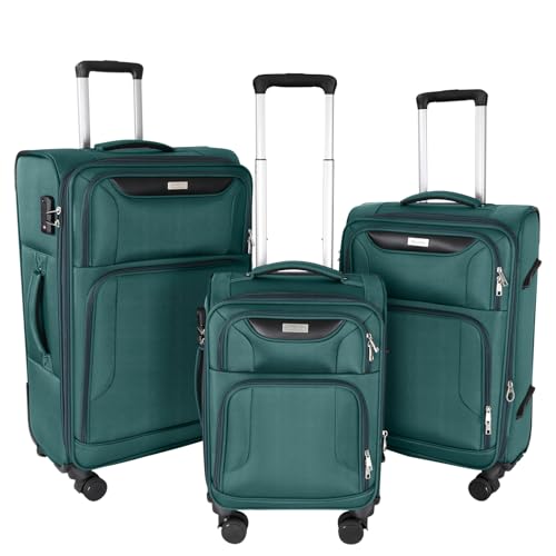 WireHot 3-Piece Softside Expandable Luggage Set, Dark Green, 20in/24in/28in - color: Dark Green