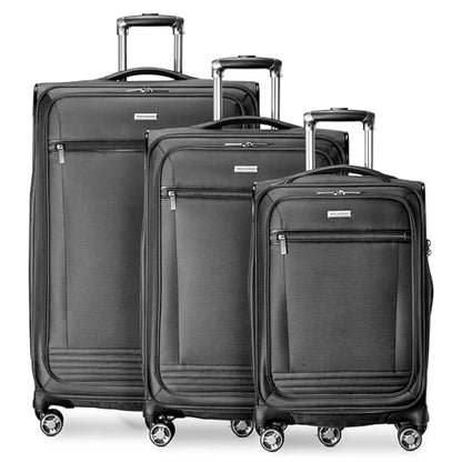 Ricardo Beverly Hills Avalon Softside 3-Piece Luggage Set Made with Sustainable 100% Recycled PET (rPET), Lightweight, Eco-Friendly Travel, Expandable, Dual Spinner Wheels, Black - color: Black, size: 3-Piece Set (20, 24, 28)