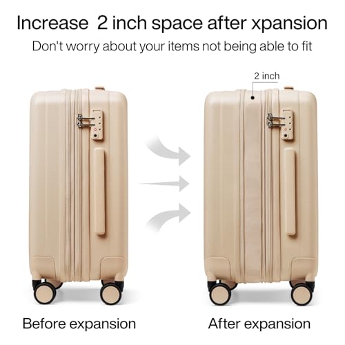 Hanke 20 Inch Expandable Carry on Luggage 22x14x9 Airline Approved - color: Cuba Sand, size: 20 Inch EXT