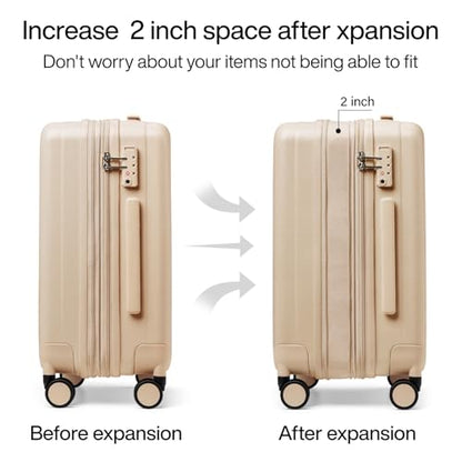 Hanke 20 Inch Expandable Carry on Luggage 22x14x9 Airline Approved - color: Cuba Sand, size: 20 Inch EXT