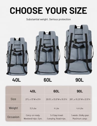 MIER 40L/60L/90L Water Resistant Backpack Duffel, Heavy Duty Duffle Bags - color: Gray, size: 60l