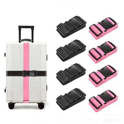 BILIONE Luggage Straps for Suitcases,79" Long Adjustable Luggage Belts - color: Black+Pink, size: 8Pcs