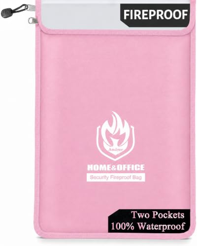 Andyer 2 Pockets Fireproof Document Bag (15"x11"), Protect Values from Fire - color: Pink