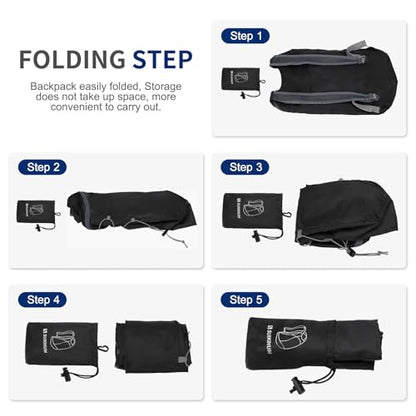 20L Small Hiking Backpack Lightweight Packable Daypack Black | Foldable Day Pack for Men Women Functional Style Small Outdoor Backpack Waterproof for Travel Camping Mountaineering - color: Black