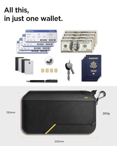 Spigen Life Passport Card Cover Holder, RFID Blocking - color: Black - Family Size