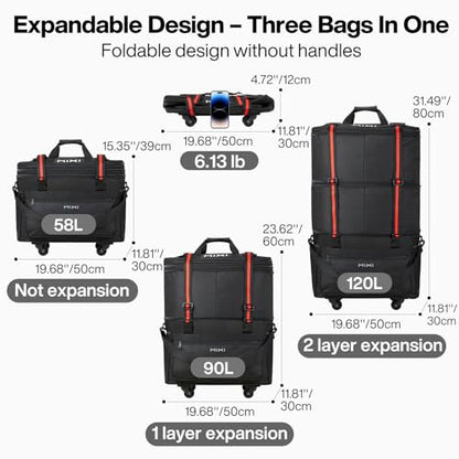 mixi Travel Bag with Wheels Expandable Foldable Luggage Bag Collapsible Rolling Travel Bag Duffel Bag Large Capacity Suitcase for Men Women, Black - color: Black
