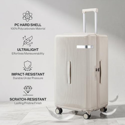 3PCS Luggage Set PC Suitcase with Wheels and Cup Holder, Beige - color: Beige