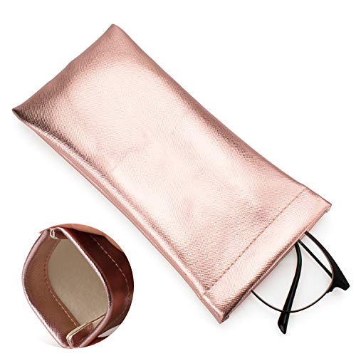 Vemiss 3 Pack Glasses Case, Squeeze Top Soft Sunglasses Pouch - color: Silver Pink Gold