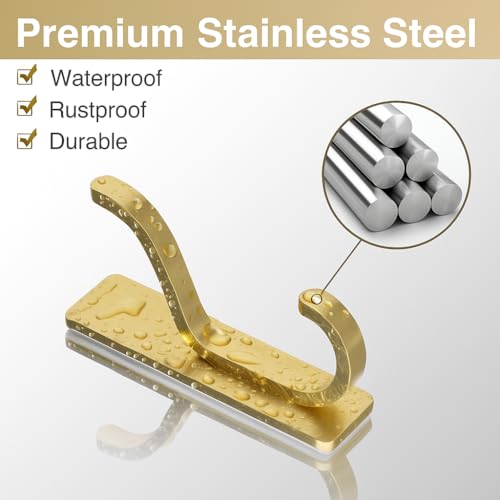 Adhesive Wall Hooks for Towel/Coat,13Lb Strong Stick-On Hooks, Gold 10 Pack - color: Gold, size: 10 Pack