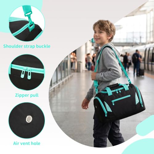 Small Kids Duffle Bag Mini Duffle Bag Kids Travel Bags with Shoe Compartment Toddler Overnight Weekender Carry On for Preschool Daycare,Christmas and Birthday Gift for Boys Girls - color: Black Green