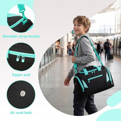 Small Kids Duffle Bag Mini Duffle Bag Kids Travel Bags with Shoe Compartment Toddler Overnight Weekender Carry On for Preschool Daycare,Christmas and Birthday Gift for Boys Girls - color: Black Green