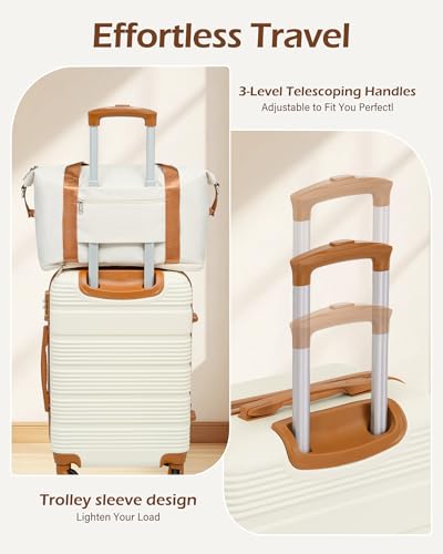 LONG VACATION Luggage Sets with Spinner Wheels, Carry on Suitcase 3 Piece - color: WHITE-BROWN, size: 3 piece set(DB)