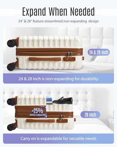 LIGHT FLIGHT Luggage Sets 3 Pcs Suitcase with Wheels,20"/24"/28", White | Durable Suitcase Set with Spinner Wheels,3 Piece Hard Shell Lightweight Luggage with TSA Lock, Large Checked Travel Suitcases - color: White, size: 3-Piece Set-20 Inch/24 Inch/28 In