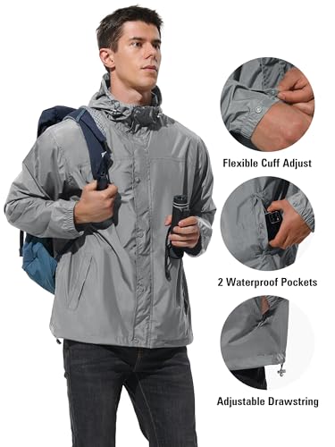 UIQUR Mens Lightweight Packable Waterproof Rain Jacket Windbreaker - color: Dark Grey, size: Small