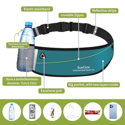 SooGree Slim Running Belt Fanny Packs for Women Men,Water Bottle Holder Hydration Fanny Pouch,Waterproof Sport Waist Pack with Reflective Strip,Runner Belt Bag for Running Cycling Camping Gym (Blue) - color: Blue