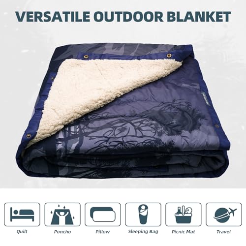 Large Camping Blanket with Sherpa Lining 78"x 56" - color: Rosy Red, size: 78 x 56 inches-Sherpa