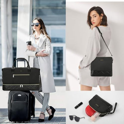 ITIEZY Weekender Bag for Women 21.5" Travel Duffel Large Carry On Bag 3PCS - color: 6-Black