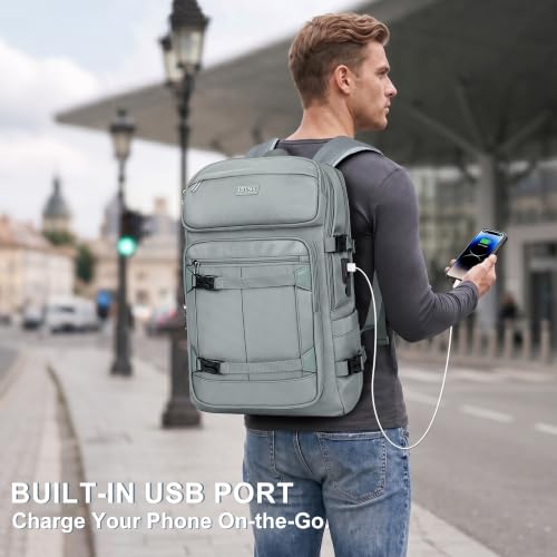 PIJUSHI Travel Backpack 35L Carry On Backpack Flight Approved - color: Updated Grey Blue