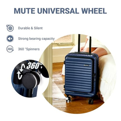 Rosamo 3 Piece Carry On Luggage Set, 20 Inch Front Opening Hardside Suitcase, Spinner Wheels, TSA Lock - color: DarkBlue