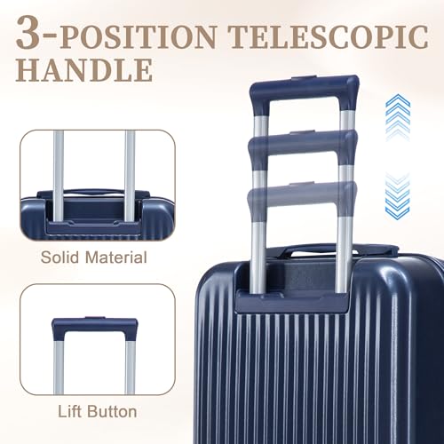Merax 20/14 Inch Hardside Luggage, Lightweight Suitcase with Spinner Wheels - color: Navy ABS, size: 14/20 Inch