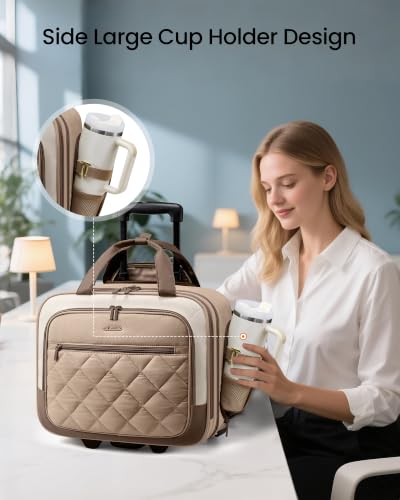 LOVEVOOK Rolling Laptop Bag for Women, Underseat Carry On Bag with Wheels - color: Puffer Khaki