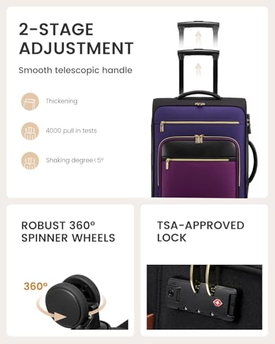 LOVEVOOK Carry on Suitcase 22x14x9 Airline Approved,20in Luggage with Wheel - color: Black-violet-indigo Purple
