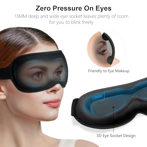 Gritin 100% Blackout Sleep Eye Mask for Women Men, Zero Pressure Sleep Mask - color: Black